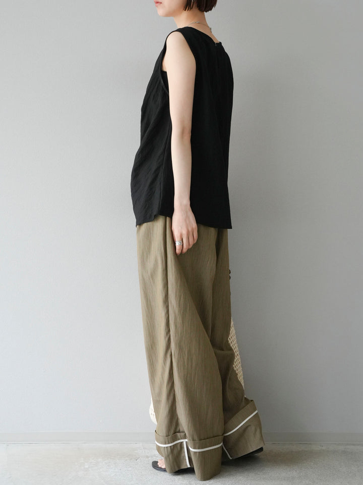 [SET] 前裹式無袖上衣+麻質下擺回型寬褲（2件組）