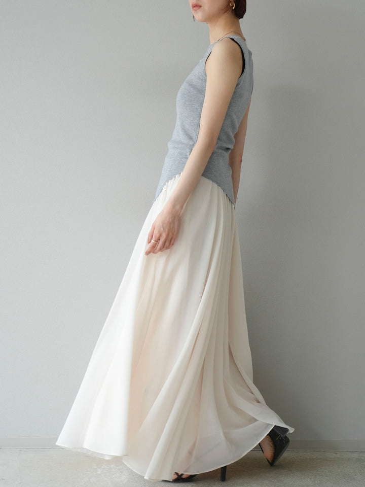 [SET]カシュクールノースリーブニットトップス+シフォンフレアスカート(2set)