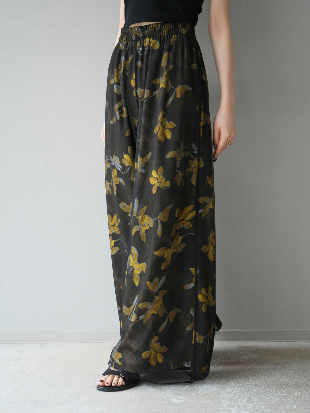 [予約]フラワープリントチュールレイヤードパンツ/ブラウン