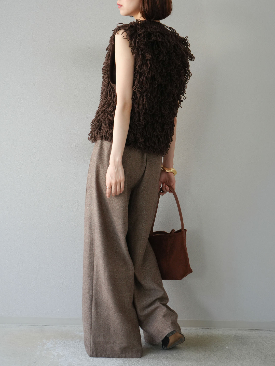 [予約]ツイードタッチタックワイドパンツ/ブラウン