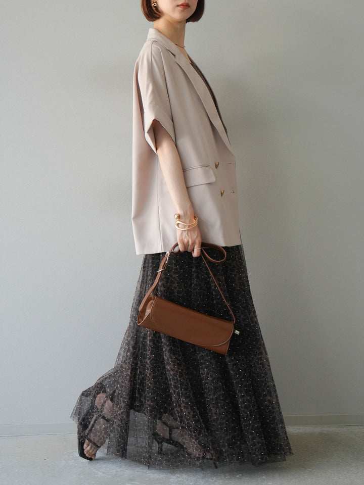 [5] 豹紋薄紗層疊百褶裙/摩卡色