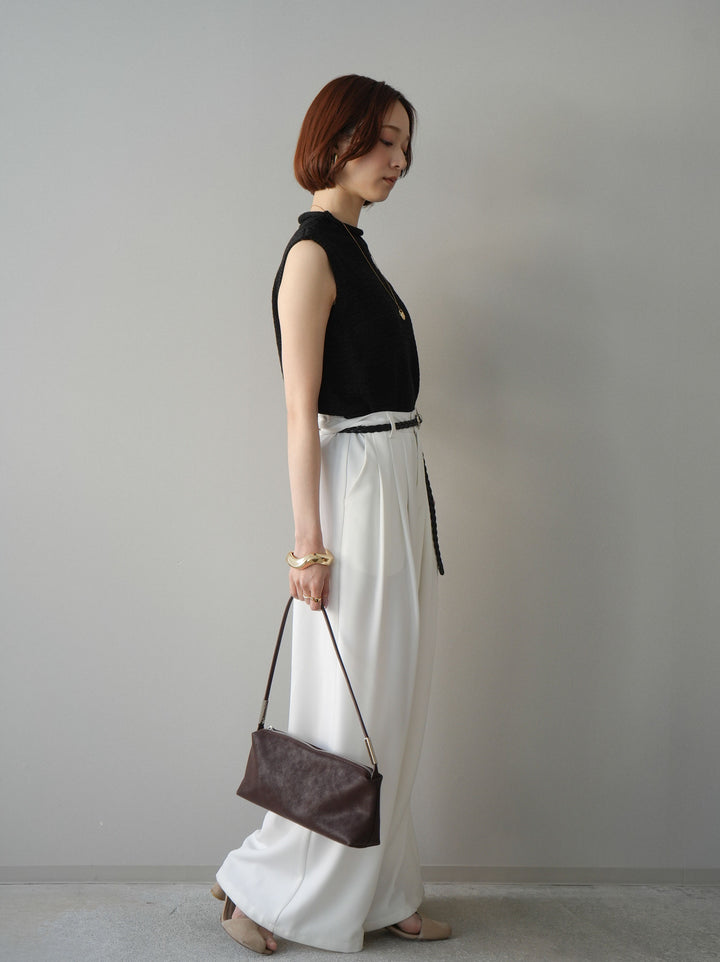 [予約]編み込みベルト付タックワイドパンツ/white