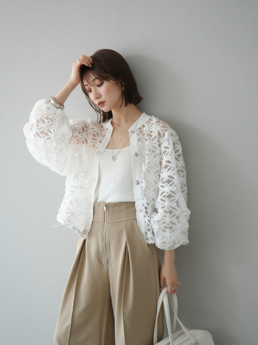 [予約]テープレースシアーブルゾン/オフホワイト