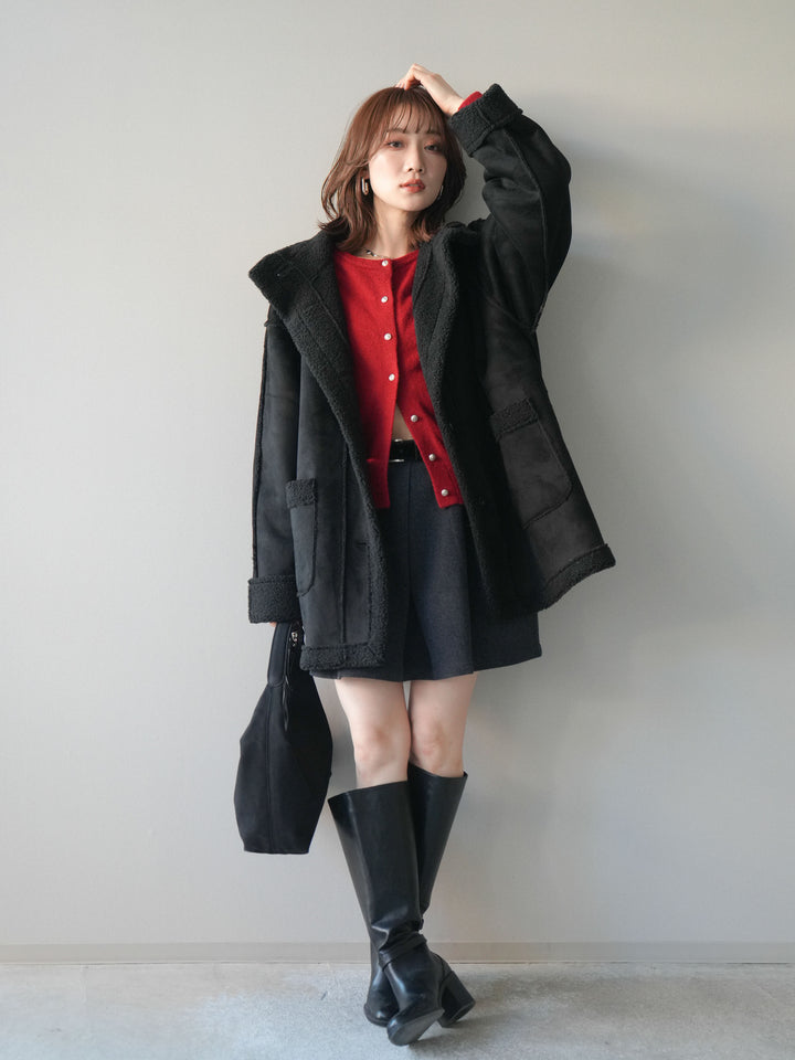 [予約]ベルト付きタックミニスカート/charcoal