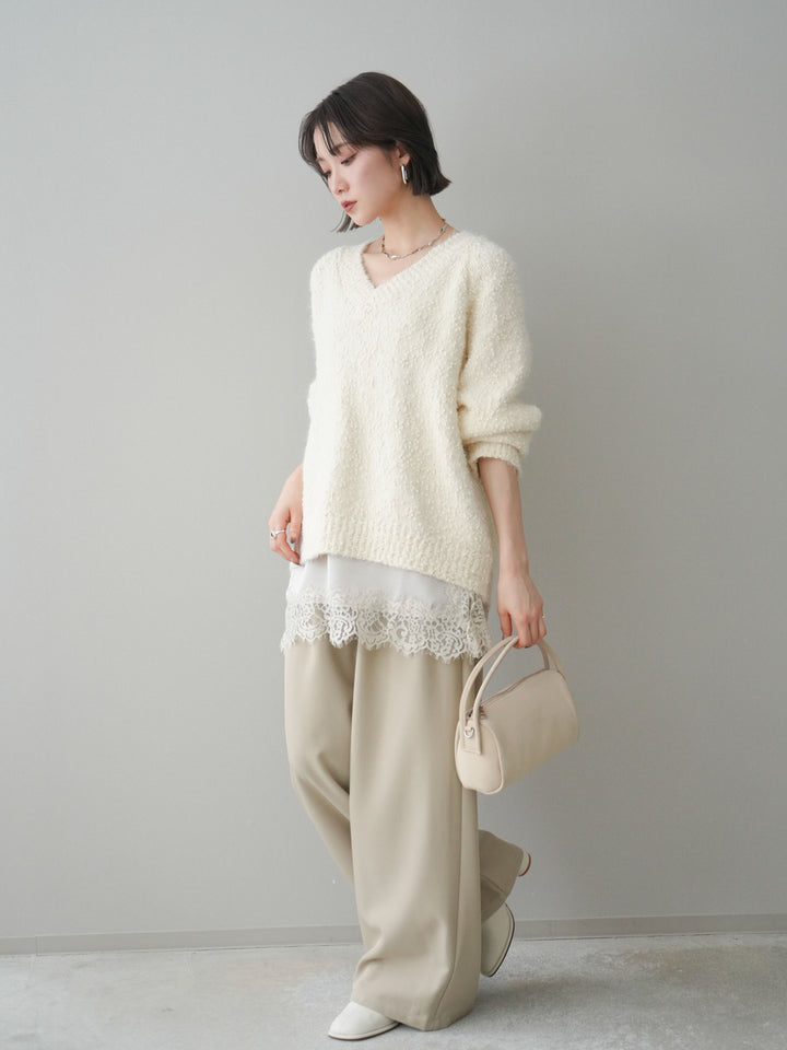 [予約]ウエストレースタックワイドパンツ/ivory