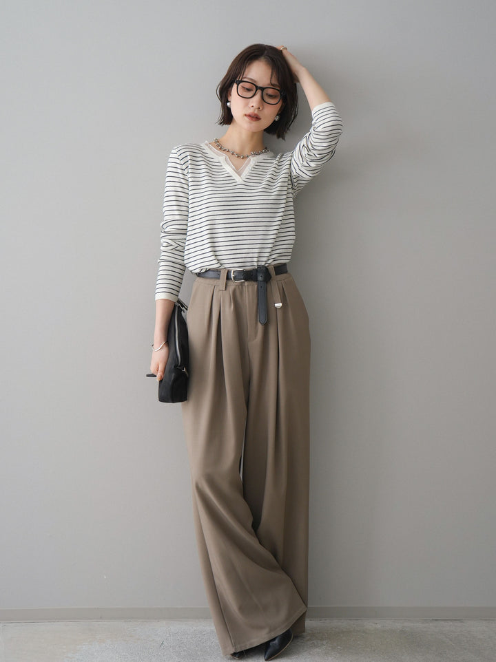 [予約]ベルト付キーホルダーモチーフワイドパンツ/mocha