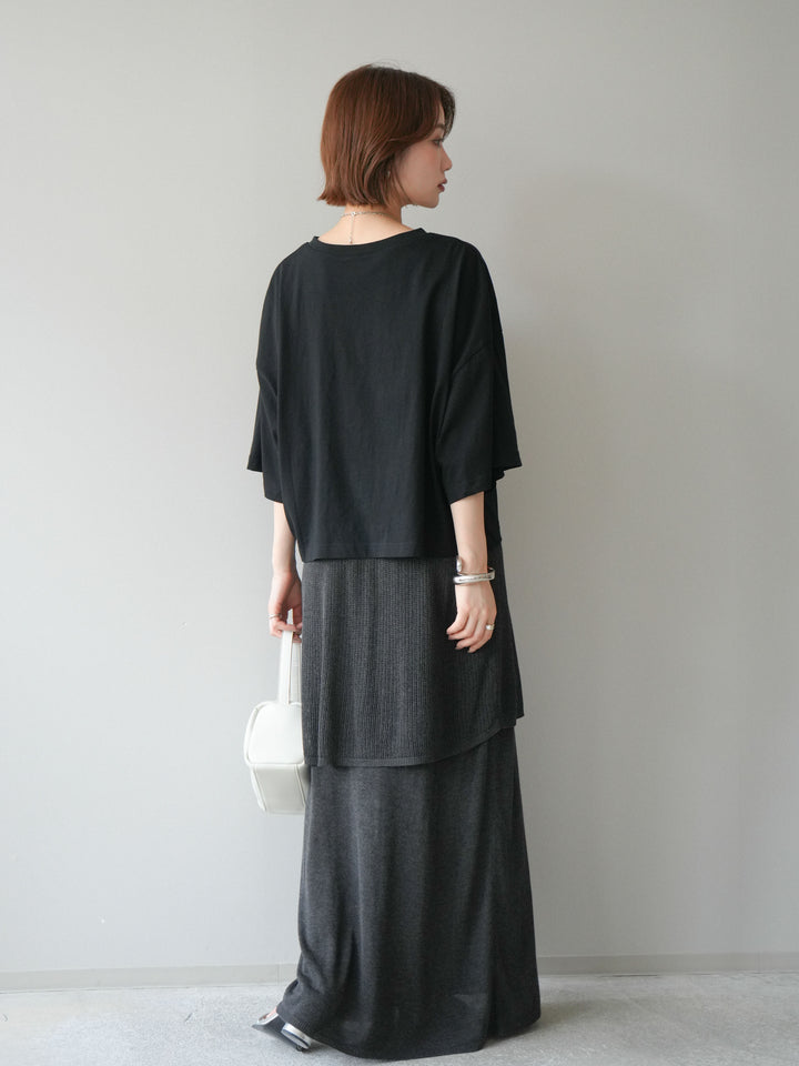 [SET]ボックスシルエットロゴTEE+レイヤードラップニットスカート(2set)