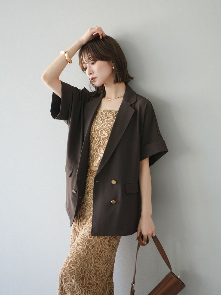 [予約]ゴールドボタンハーフジャケット/ブラウン