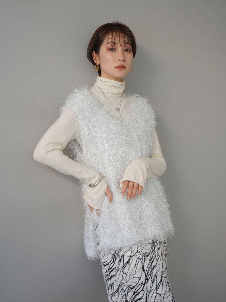 予約]ソフトラメシャギーVネックニットベスト/オフ – Lumier