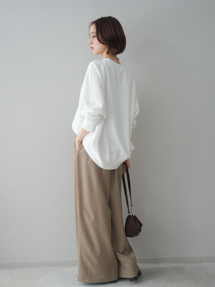 [予約]サテンベルトタックワイドパンツ/beige