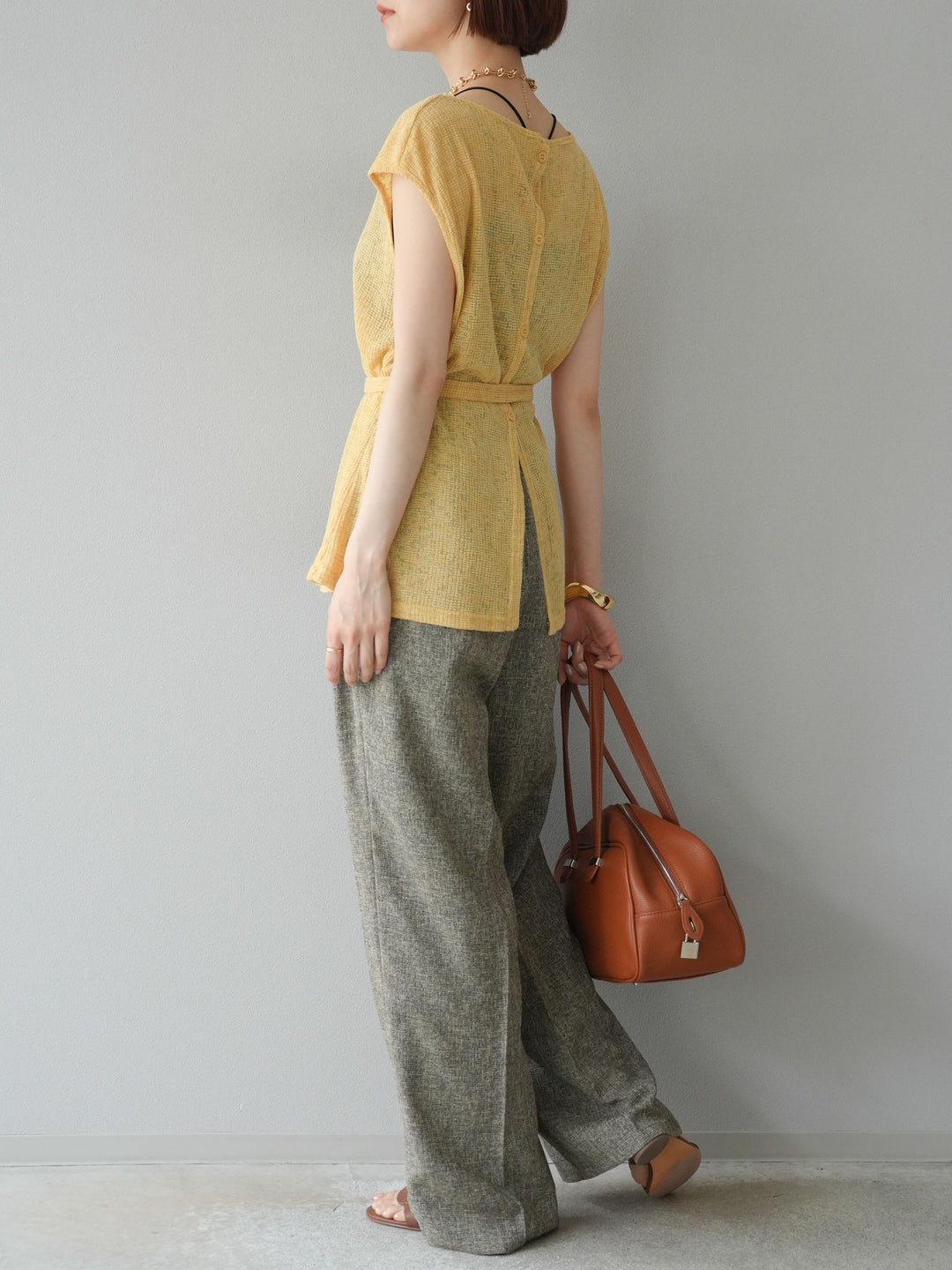 [予約]ミックスツイードタックパンツ/ブラウン