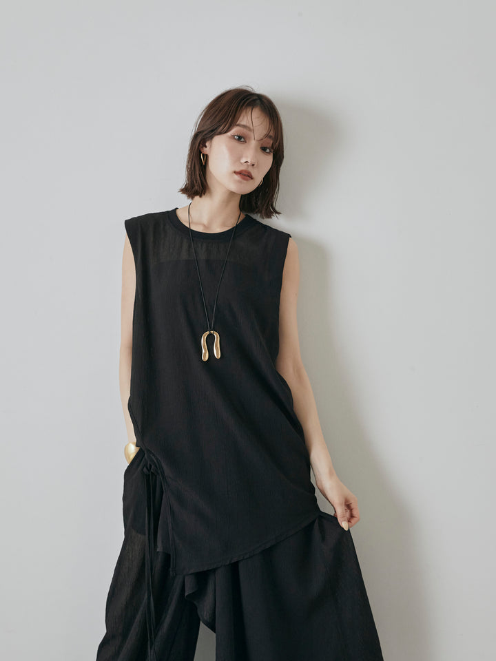 [予約]シアーワッシャーアシンメトリープルオーバー/ブラック