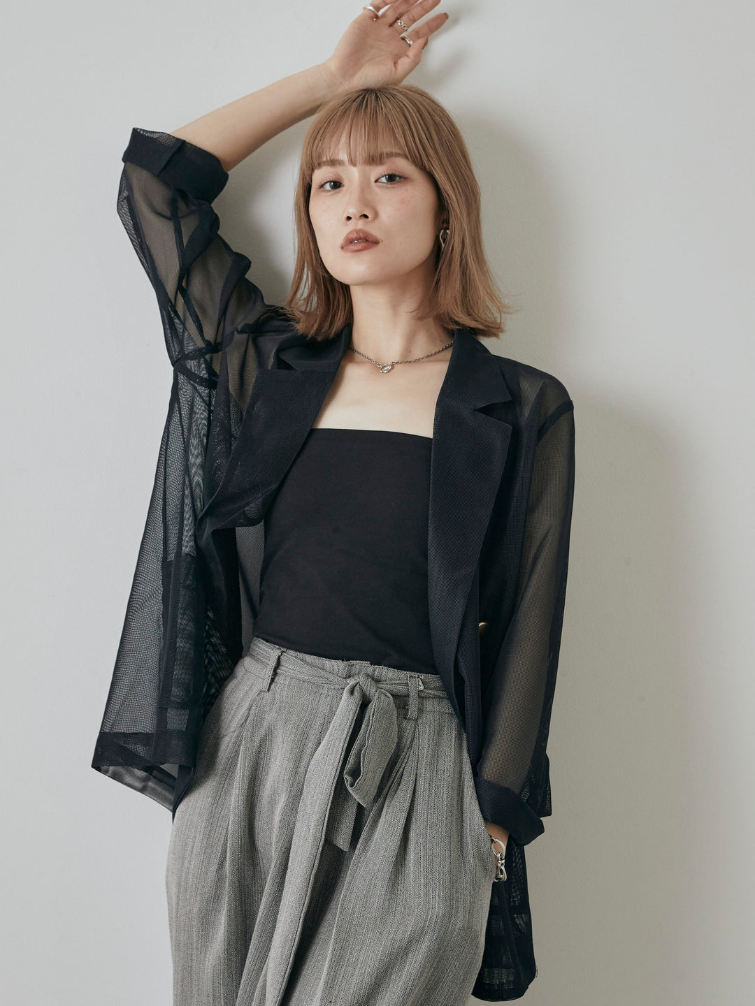 [予約]メッシュテーラードジャケット/ネイビー