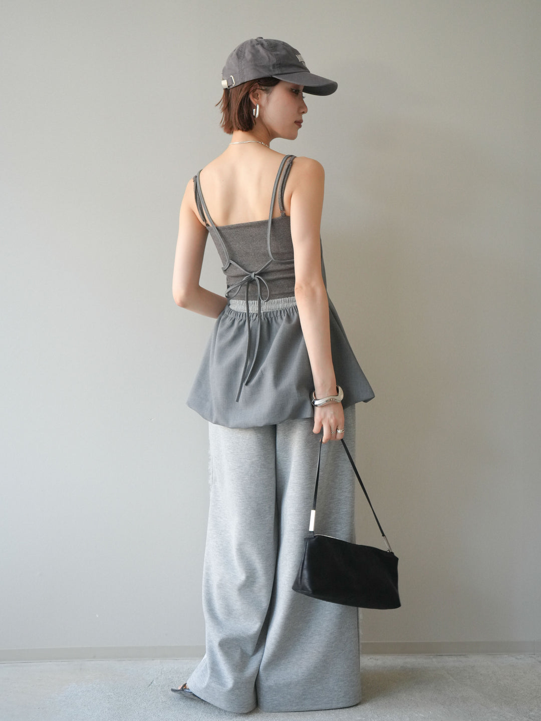 [SET]バックリボンバルーンチュニックキャミ+サイドレースポンチワイドパンツ(2set)