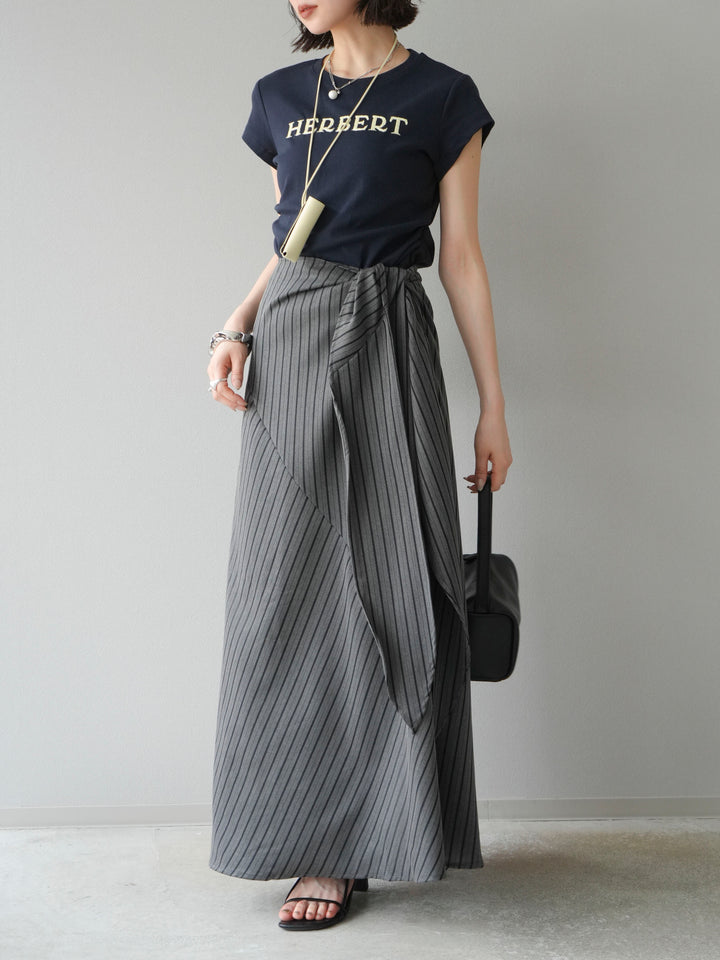 [SET]刺繍ロゴTシャツ＆レザーポーチネックレスSET +サイド巻きツイルスカート(2set)