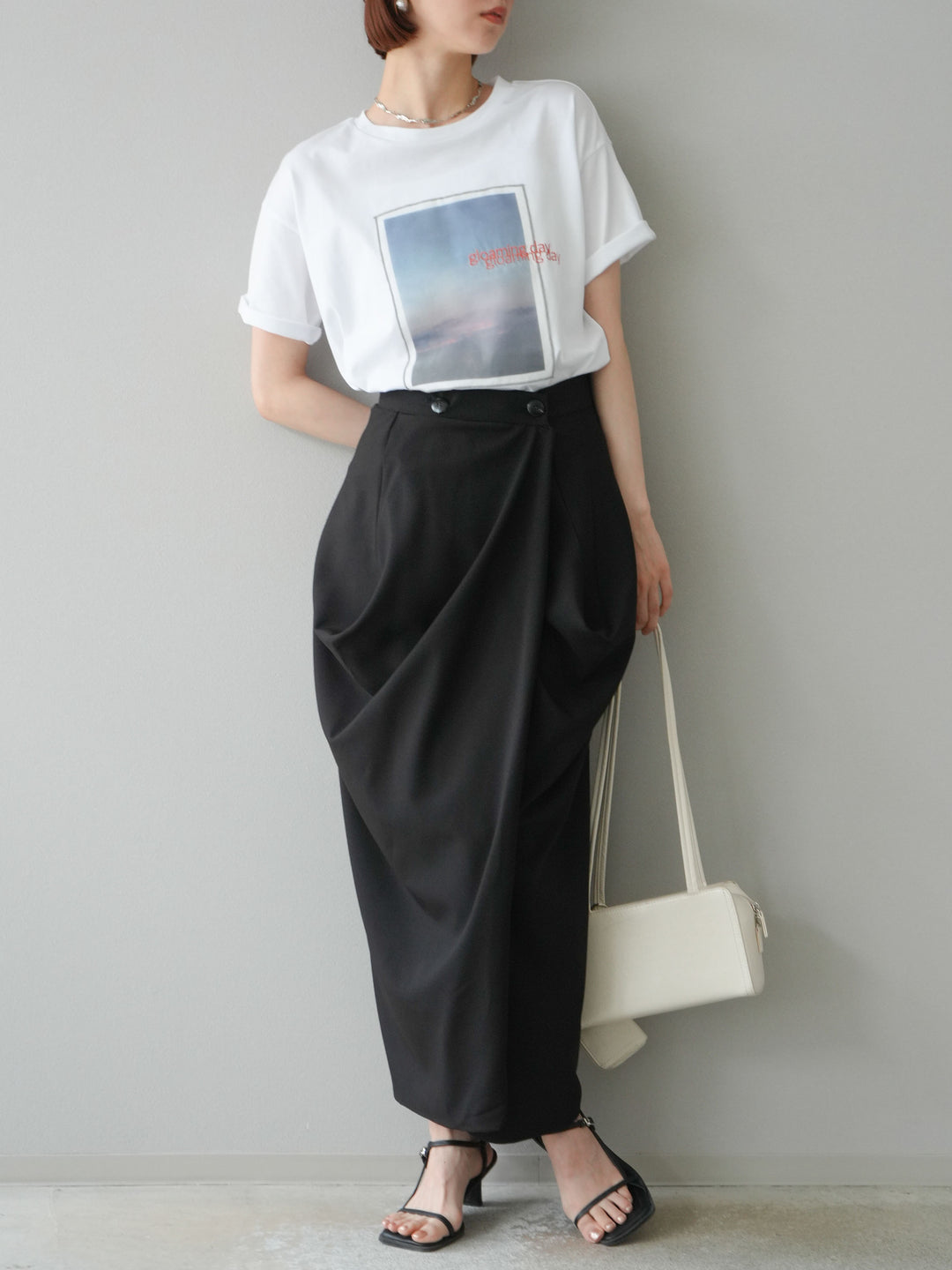 [予約]ドレープデザインスカート/ブラック