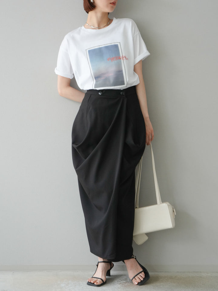 [予約]ドレープデザインスカート/ブラック