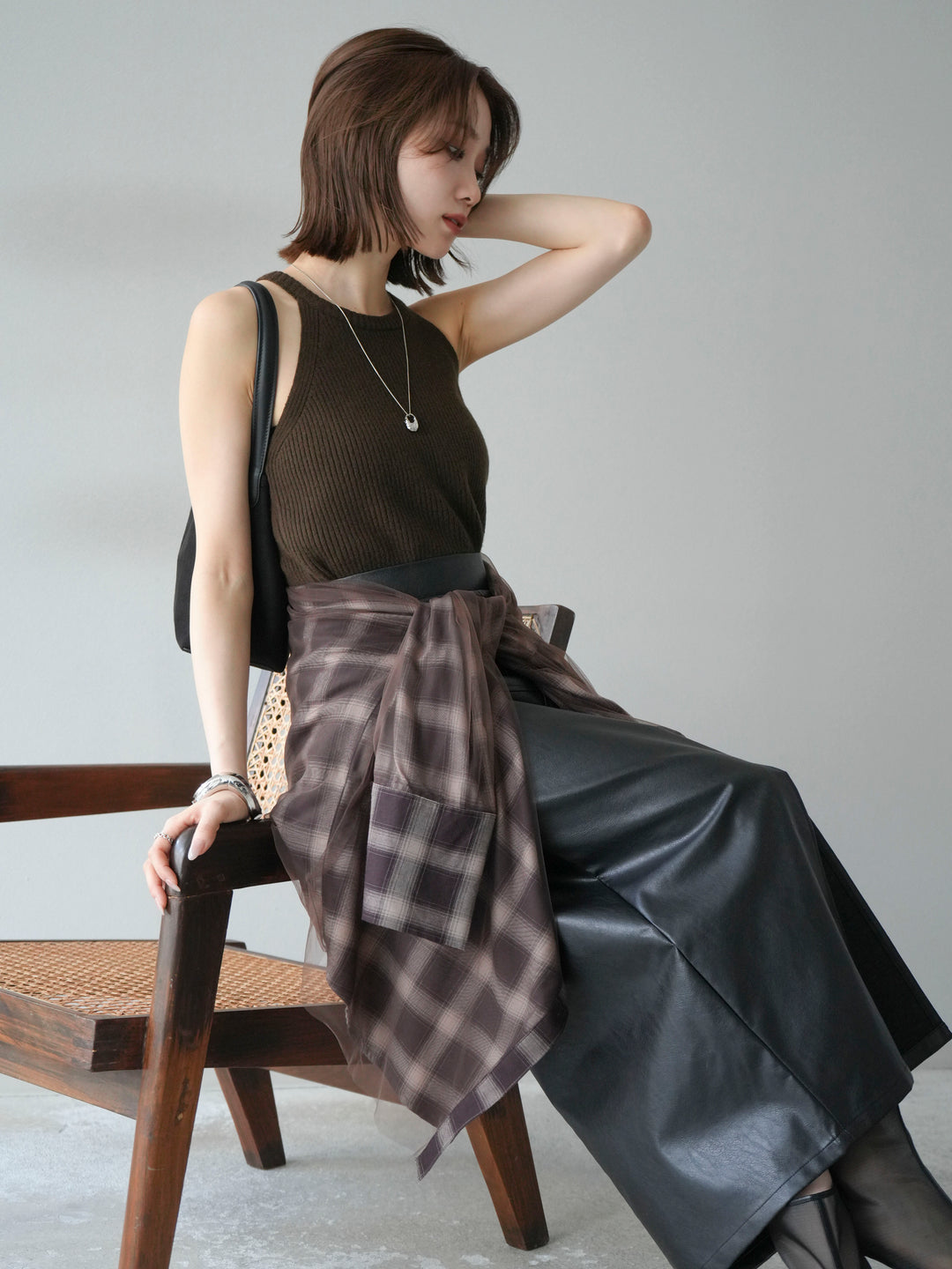 [予約]リブニットアメスリタンクトップ/カーキ