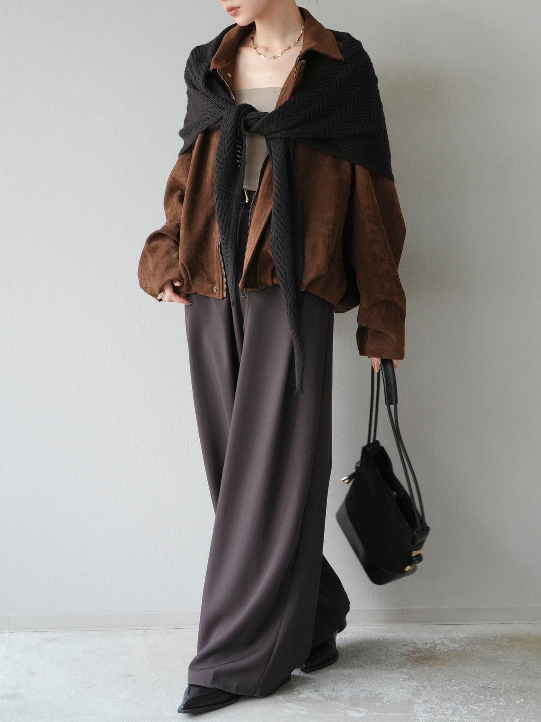 [SET] 麂皮外套+皮帶環設計寬褲（2套）