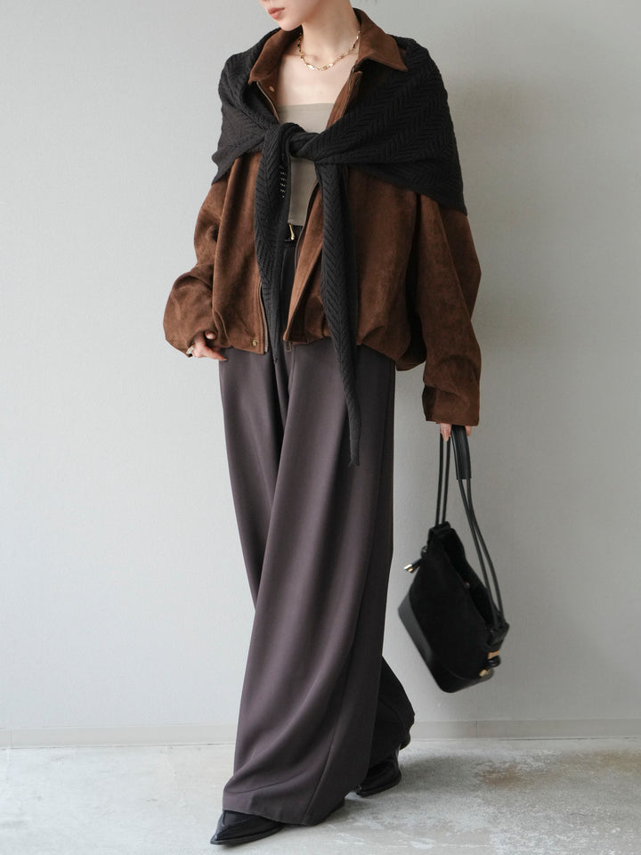 [SET] 麂皮外套+皮帶環設計寬褲（2套）