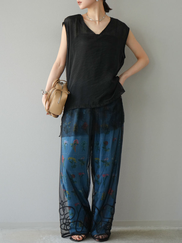 [予約]パッチワークフラワープリントイージーパンツ/ブルー