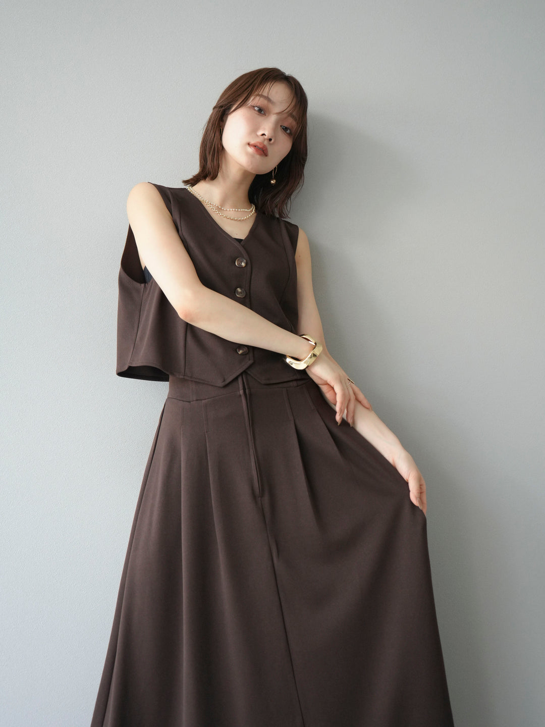 [予約]ポンチノーカラーベスト/ブラウン