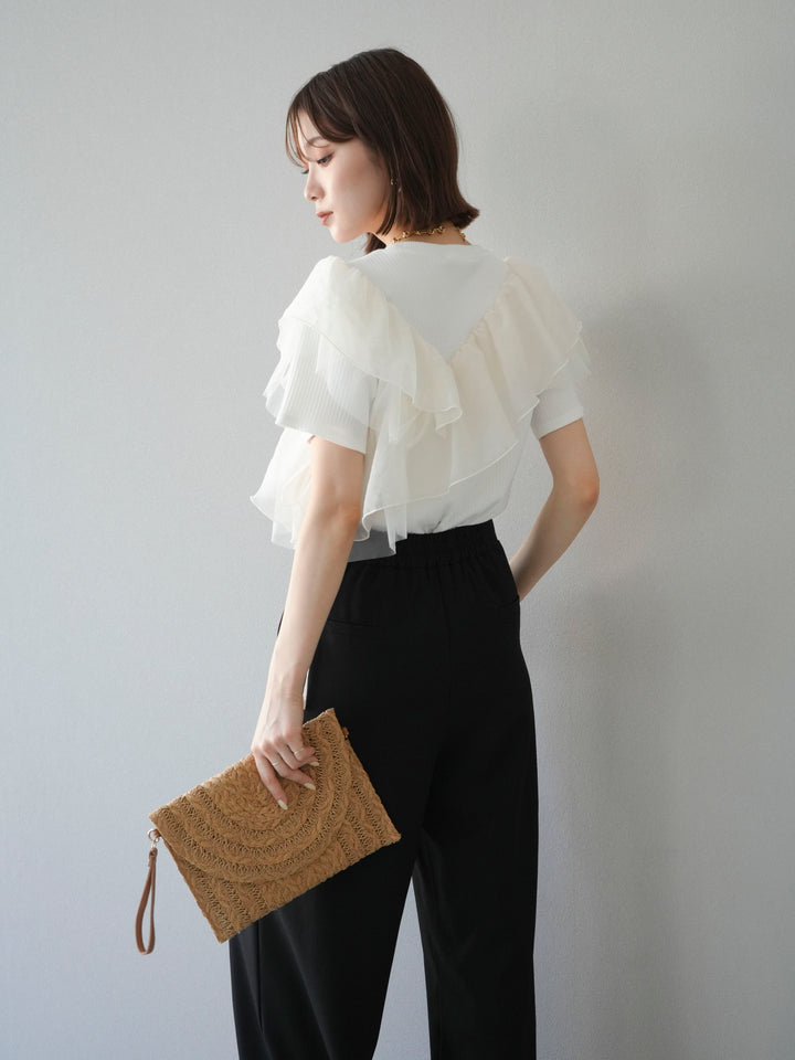 [予約]アシメフリルドッキングカットソー/オフホワイト