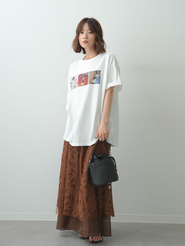 [SET]スリードッグフォトボックスTEE+フラワーレースレイヤードスカート(2set)