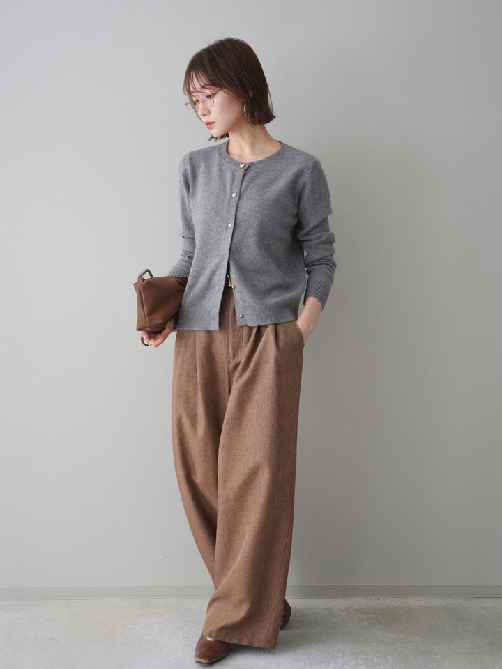 [予約]リネンライクタックワイドパンツ/brown