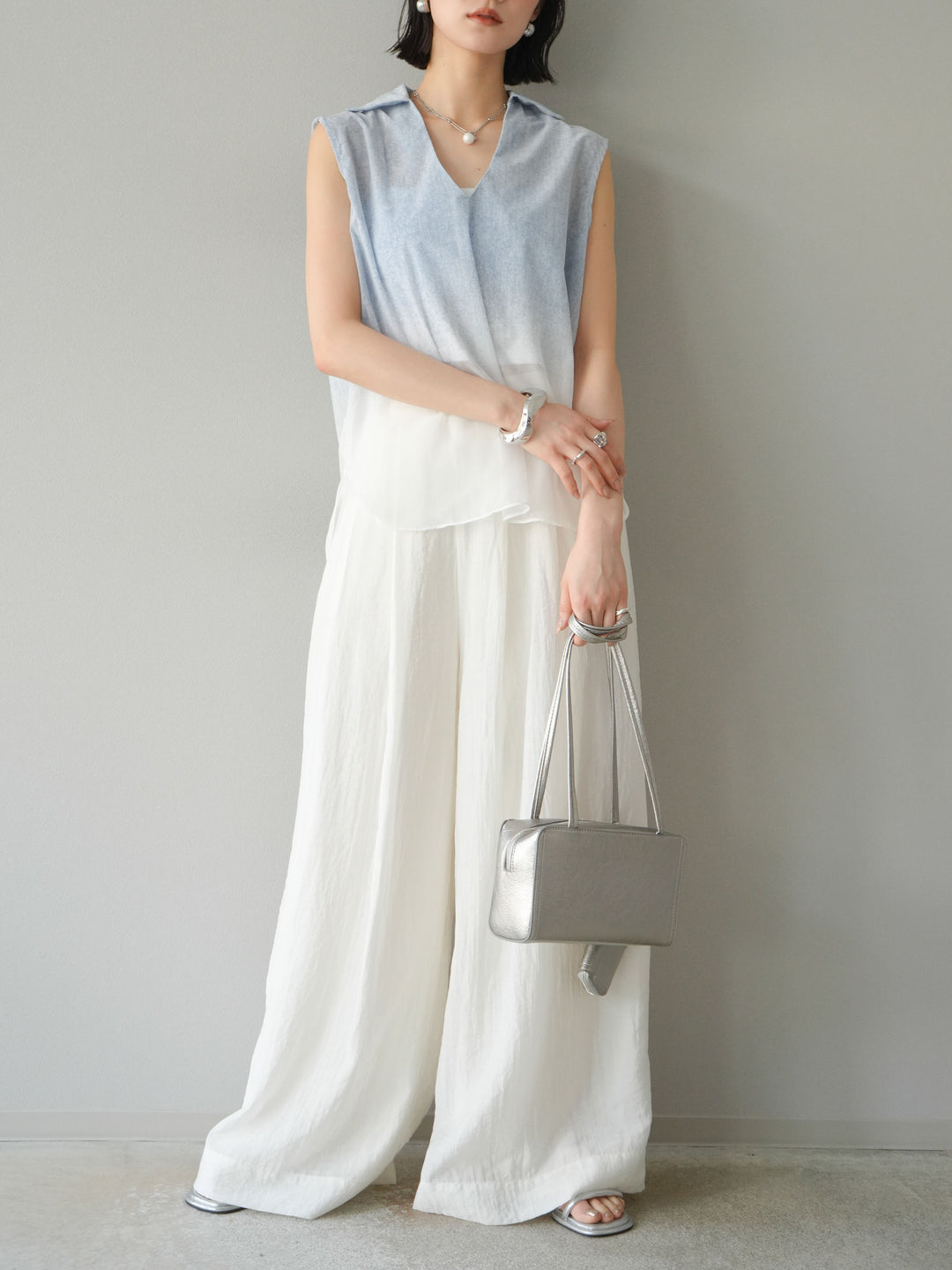 [予約]染めグラデージョンスキッパーブラウス/ライトブルー