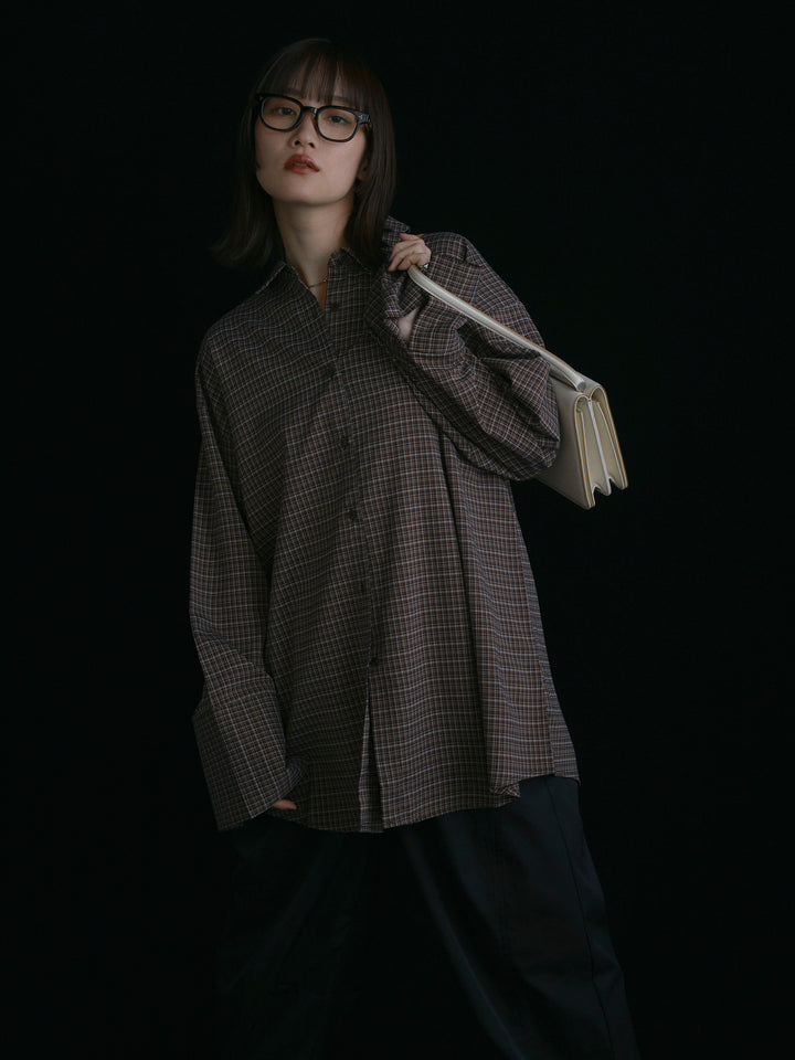 [予約]チェックBIGカフスオーバーシャツ/ブラウン
