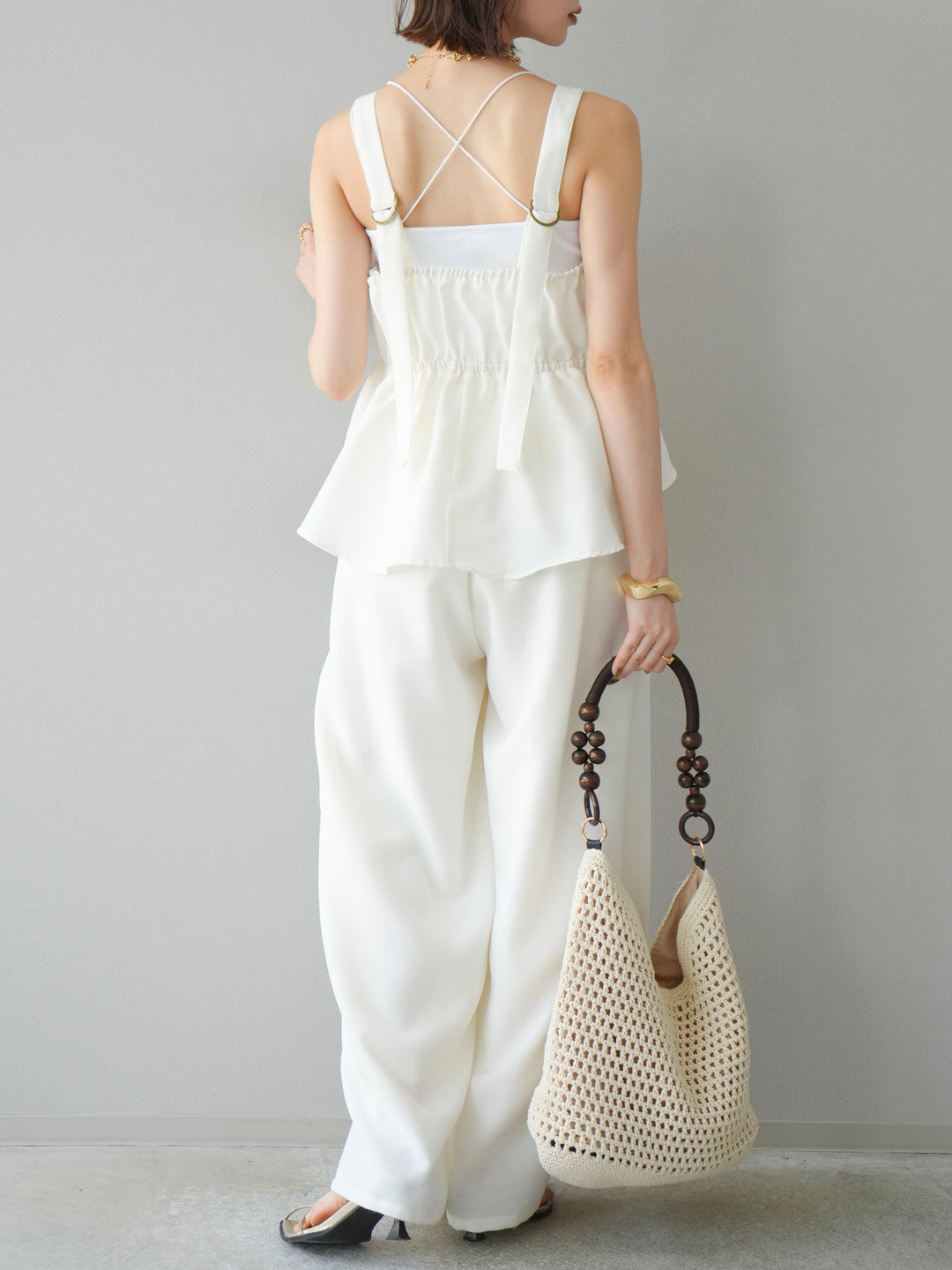 [SET]リネンライクビスチェ+リネンライクイージーワイドパンツ(2set)