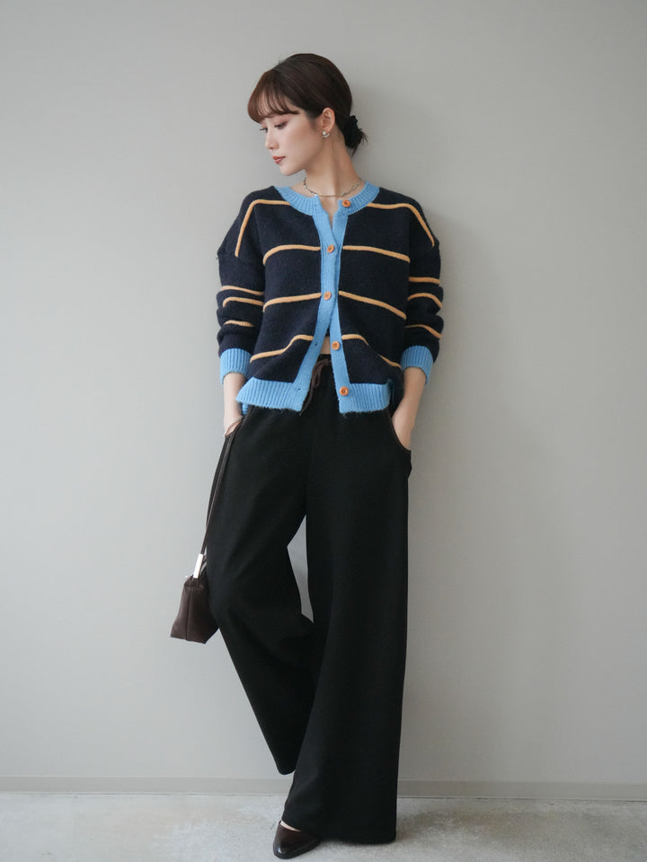 [予約]配色パイピングイージーパンツ/black