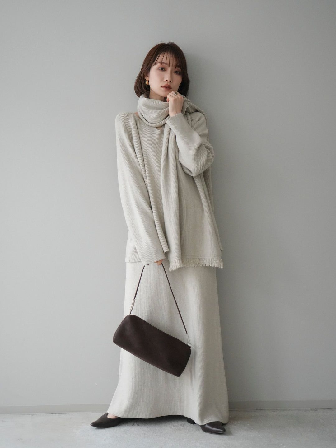 [SET]ストール付キーネックニットSET UP