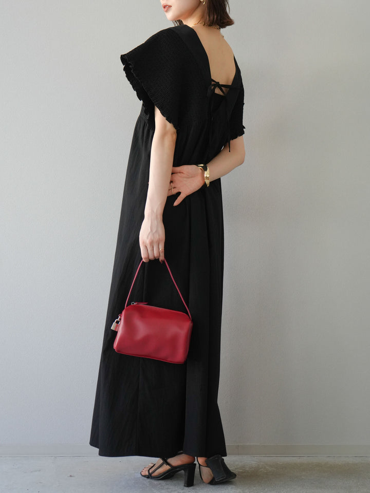 [SET] 褶皺V領連身裙 + 褶皺V領連身裙 (2件套)