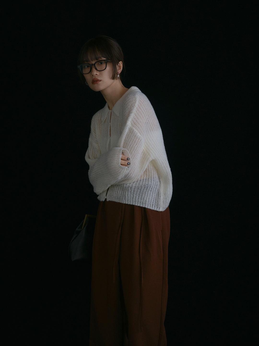 【Allure】[SET]起毛片畦編みシアーポロニット+起毛片畦編みシアーポロニット(2set)