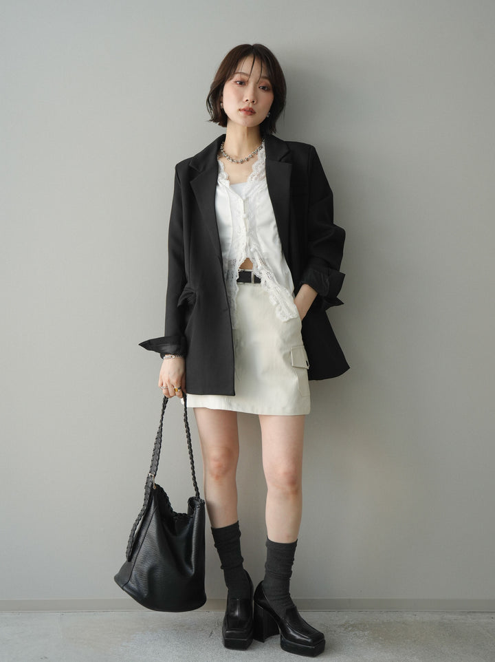 [予約]ベルト付カーゴミニスカート/white