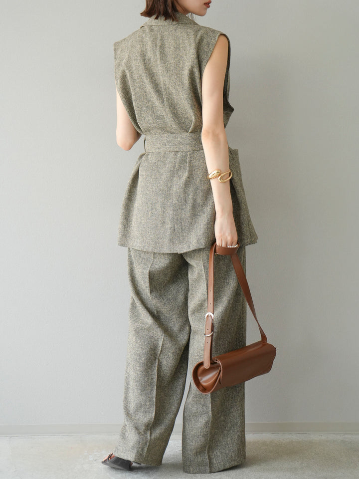 [予約]ミックスツイードタックパンツ/ブラウン