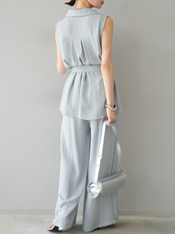 [SET]リネンライクスキッパーブラウス＆ワイドパンツSET UP