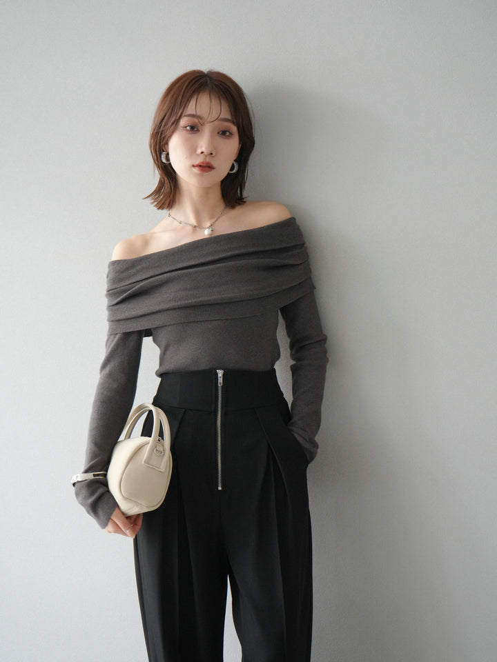 [予約]オフショルニットプルオーバー/チャコール