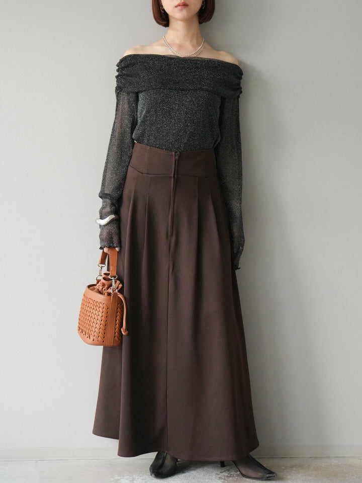 [予約]ラメシアーウィンガーホールオフショルトップス/ブラック