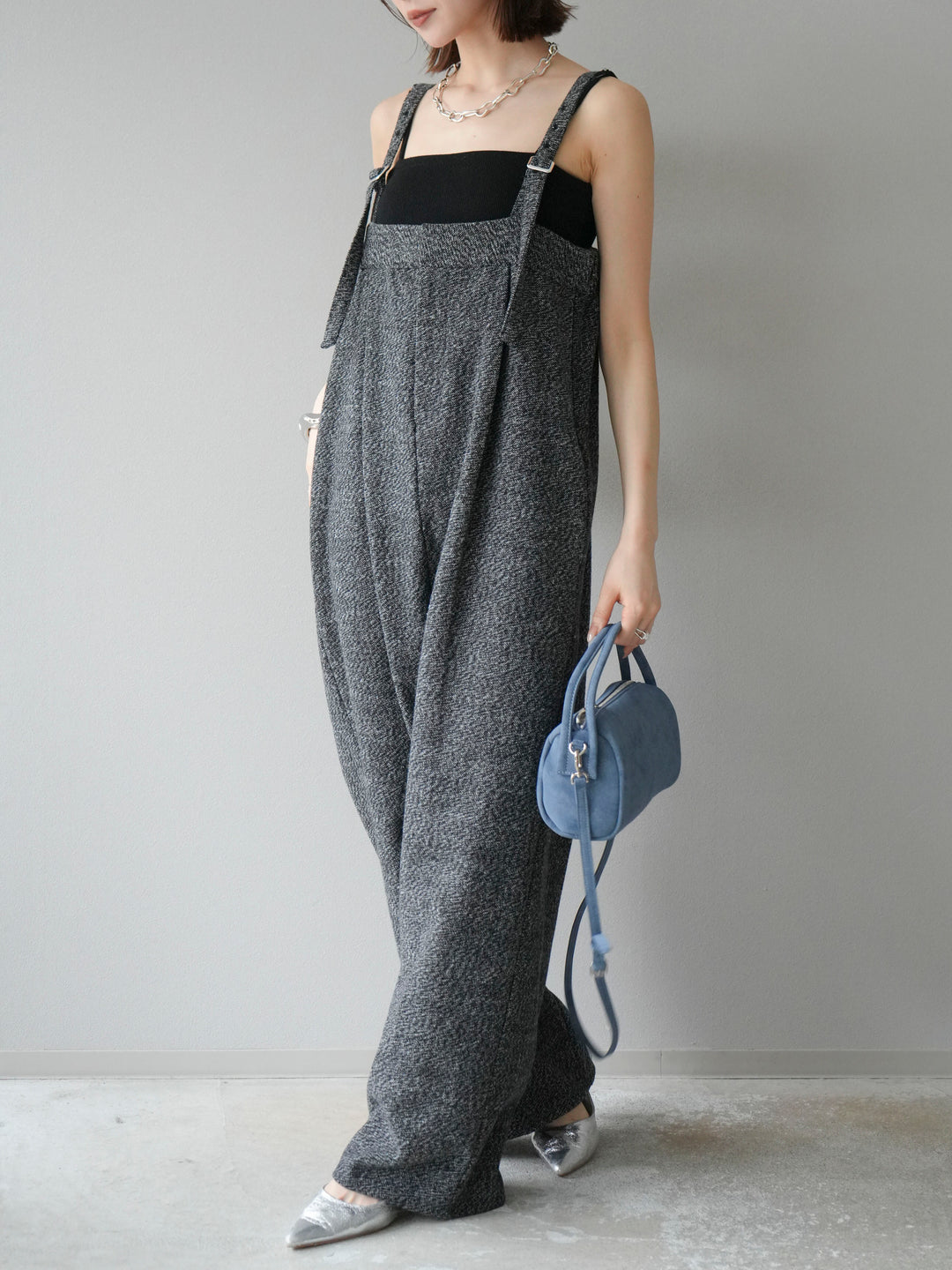 [予約]ツイードベアサロペット/ブラック