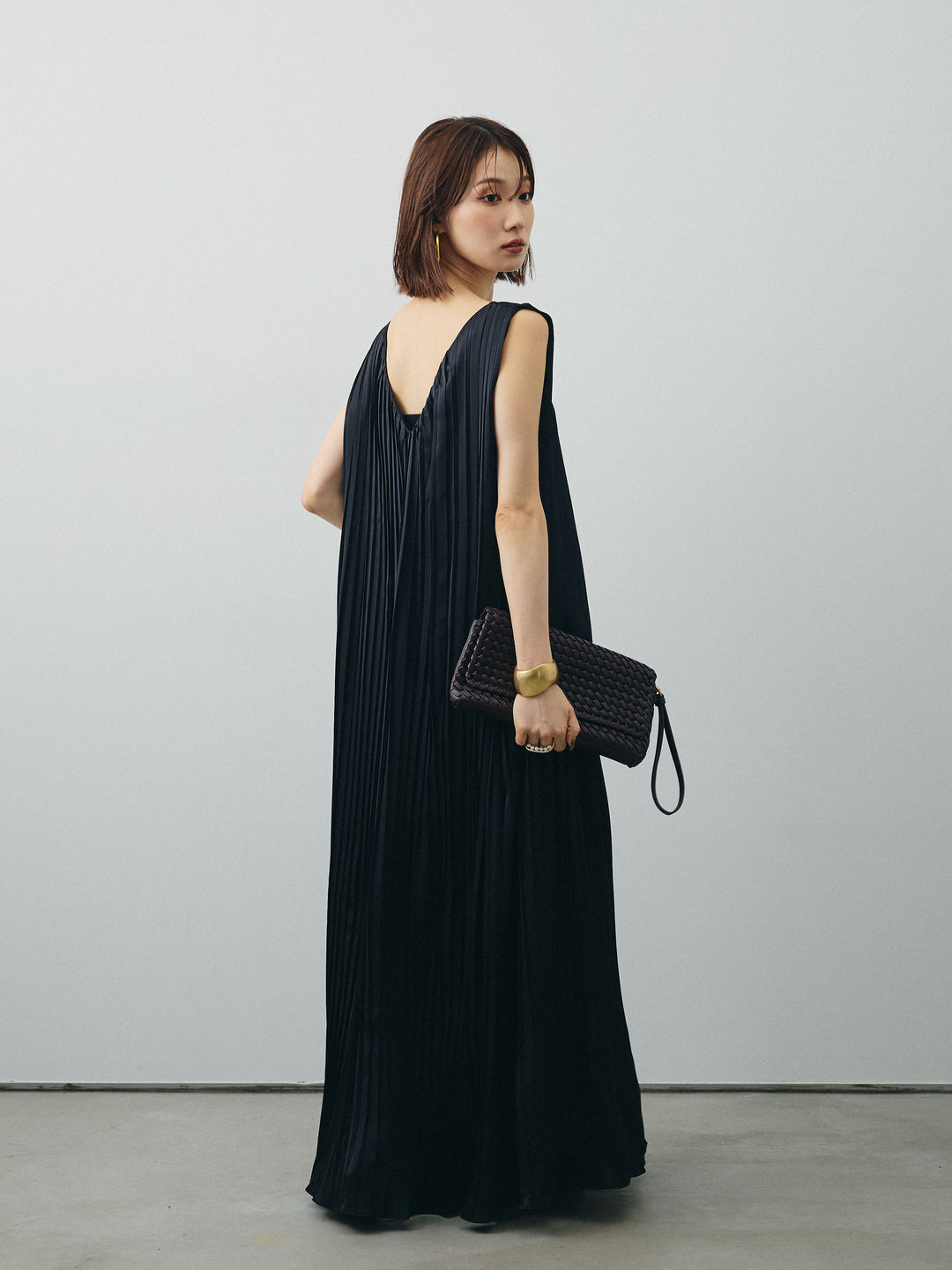 [SET] 緞面褶皺V領洋裝 + 緞面褶皺V領洋裝 (2set)