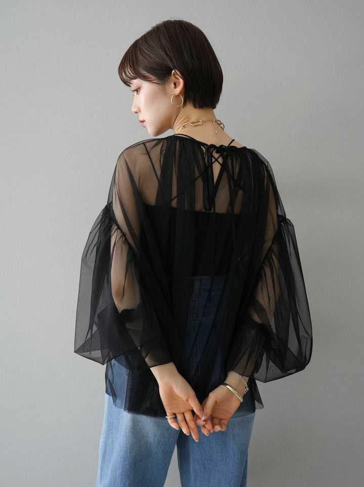 [Pre-order] Tulle Gathered Blouse/Black
