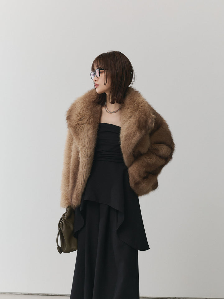 [予約]フェイクファービックカラージャケット/ベージュ