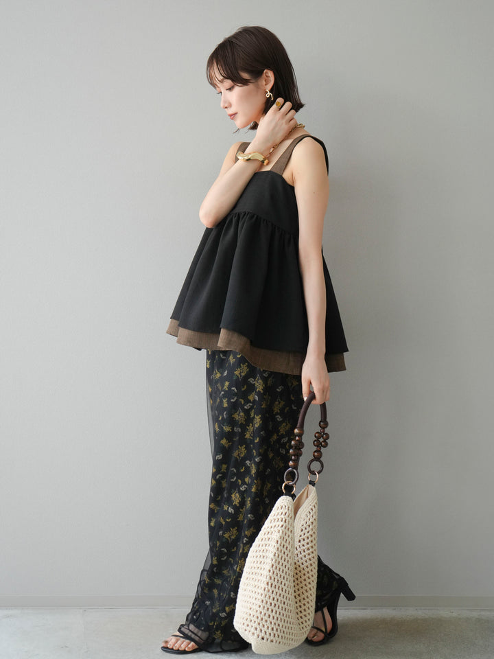 [予約]ブーケプリントタックパンツ/ブラック