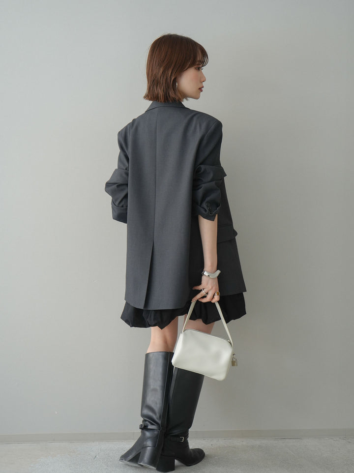 [SET]ノースリバルーンミニワンピース+ダブルブレストオーバージャケット(2set)