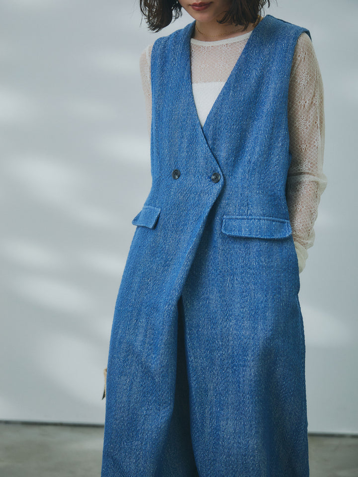 [予約]デニムライクヘリンボーンサロペット/blue