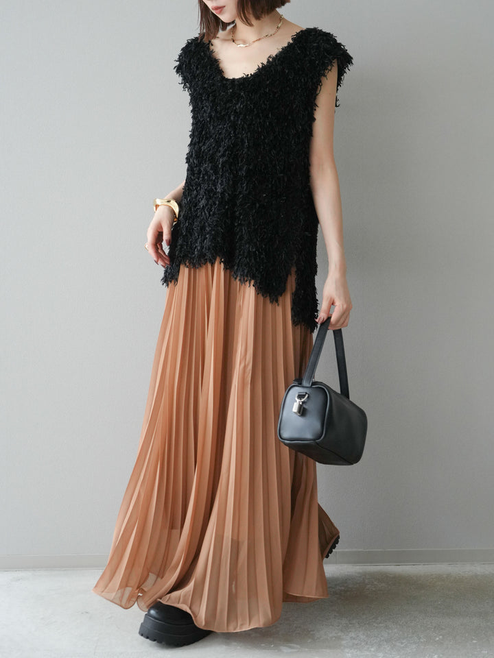 [予約]シフォンプリーツパイピングスカート/キャメル