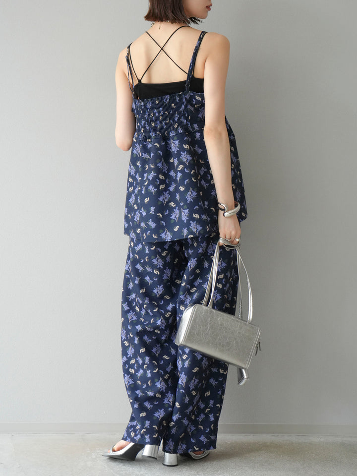 [予約]ブーケプリントタックパンツ/ネイビー